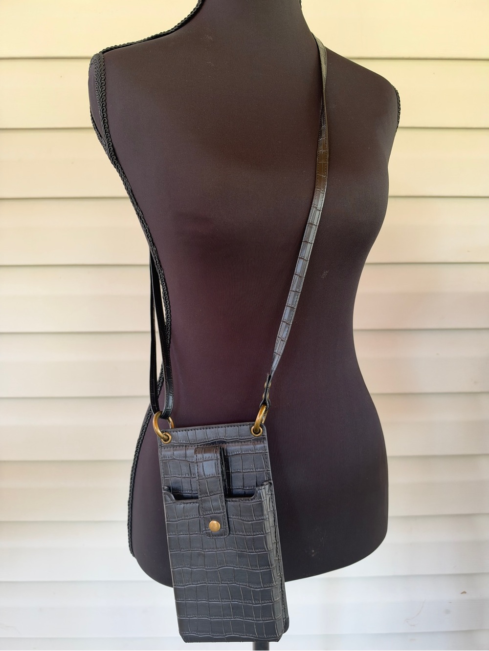 Amazon Black Croc-Embossed Crossbody Phone Bag